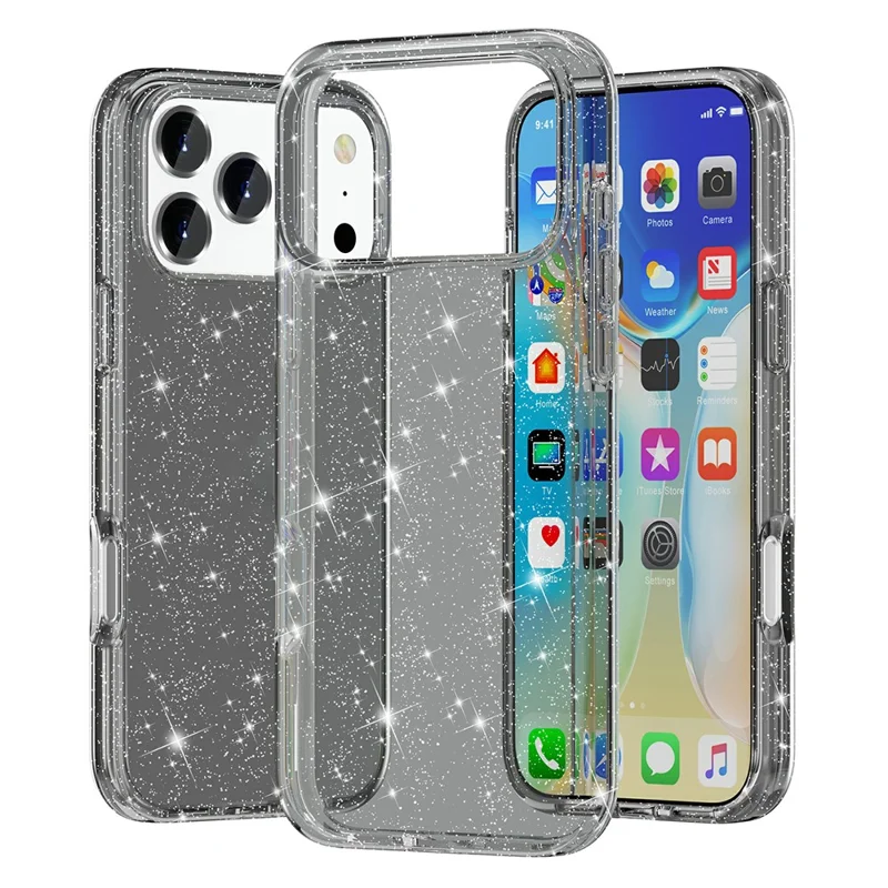 Für iPhone 17 Pro Max Hülle Glitzerpulver Glänzend Weich TPU + Harte PC Rückseite - Schwarz