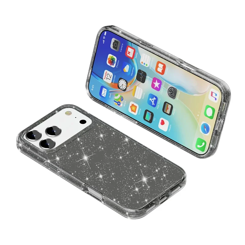 Für iPhone 17 Pro Max Hülle Glitzerpulver Glänzend Weich TPU + Harte PC Rückseite - Schwarz