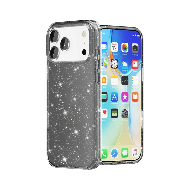 Für iPhone 17 Pro Max Hülle Glitzerpulver Glänzend Weich TPU + Harte PC Rückseite - Schwarz