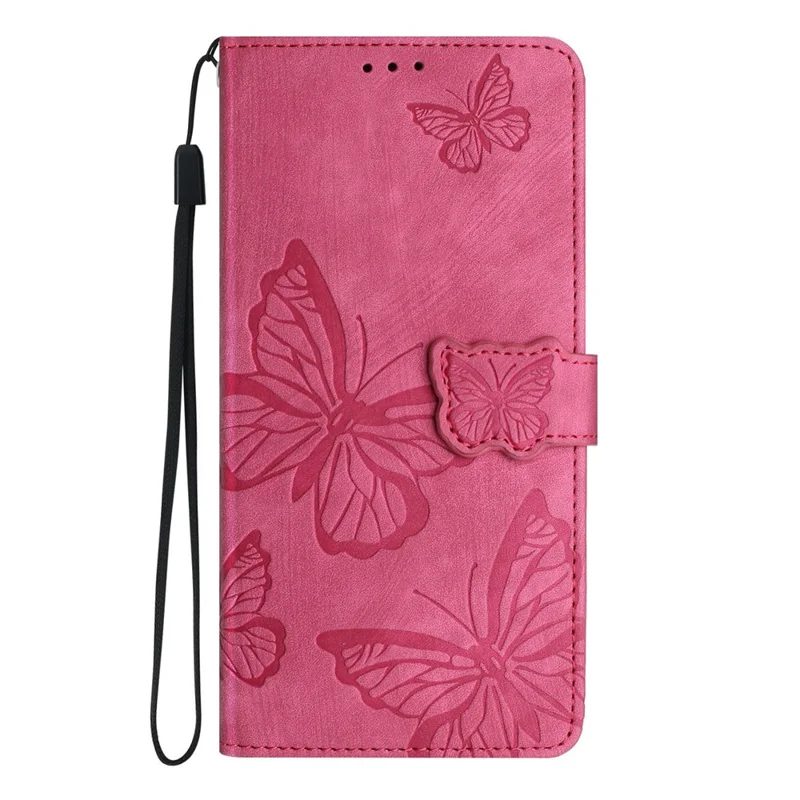 For iPhone 17 Pro Case Butterfly Design Flip Wallet Leather Phone Cover Skin-Touch - Rose