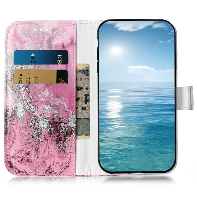 Custodia a Libro per iPhone 17 Pro con Supporto - Cover a Portafoglio in Pelle con Marmo Dipinto - Marmo Rosa Acquamarina