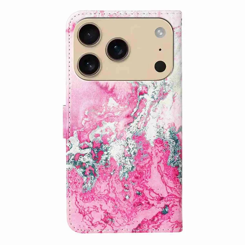 Custodia a Libro per iPhone 17 Pro con Supporto - Cover a Portafoglio in Pelle con Marmo Dipinto - Marmo Rosa Acquamarina