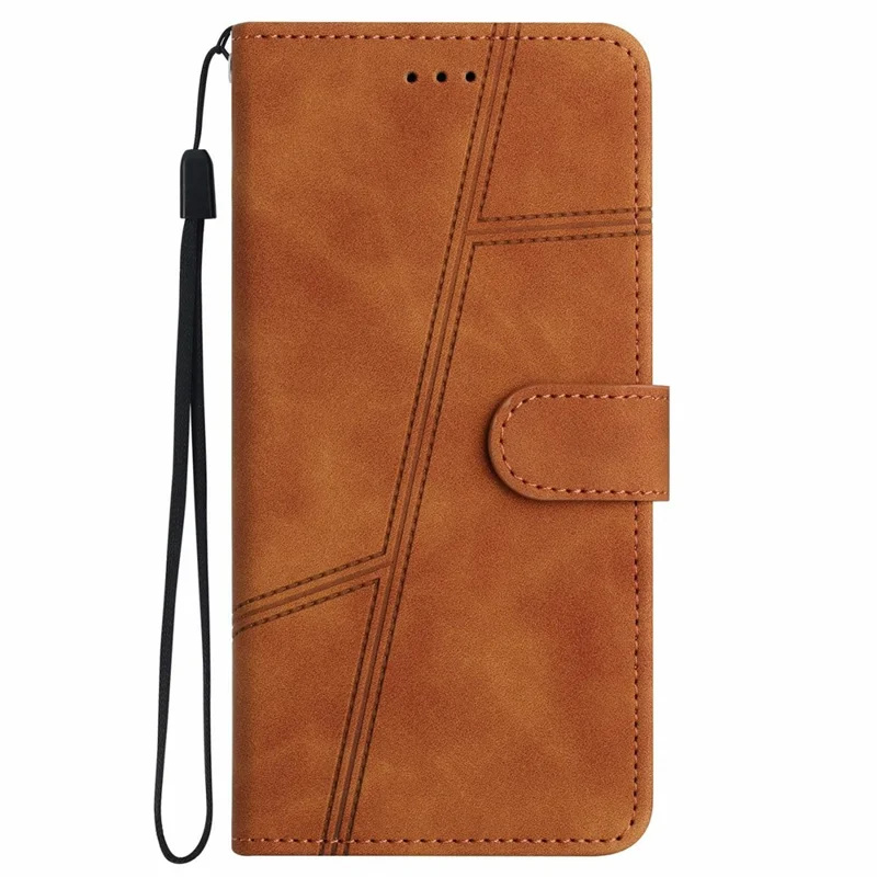 Funda tipo libro de cuero retro para iPhone 17 Pro con líneas impresas - Marrón