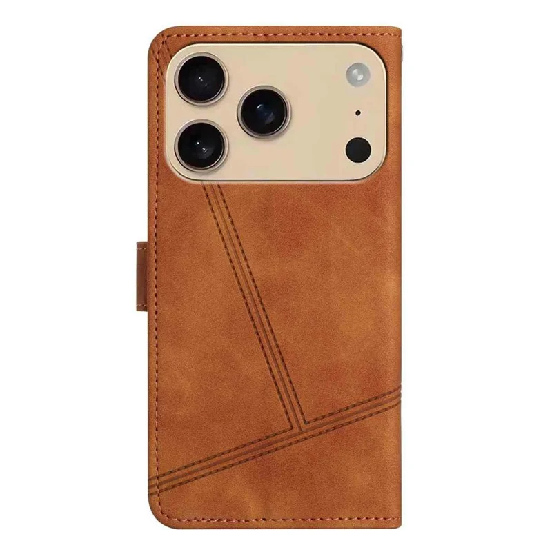 Funda tipo libro de cuero retro para iPhone 17 Pro con líneas impresas - Marrón