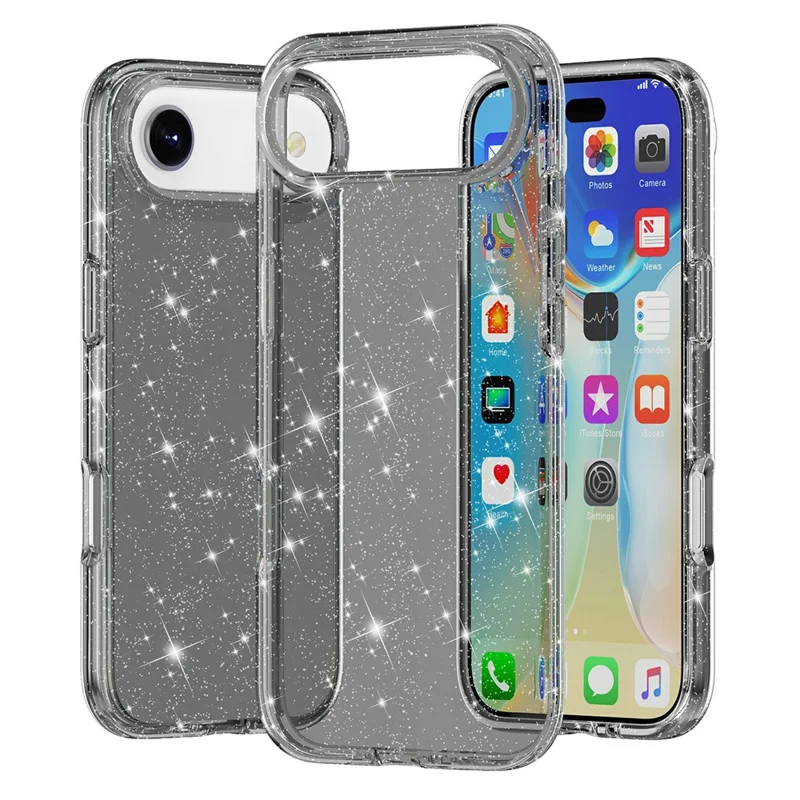 For iPhone 17 Air Case Sparkly Powder Glitter Shiny Soft TPU + Hard PC Back Cover - Black