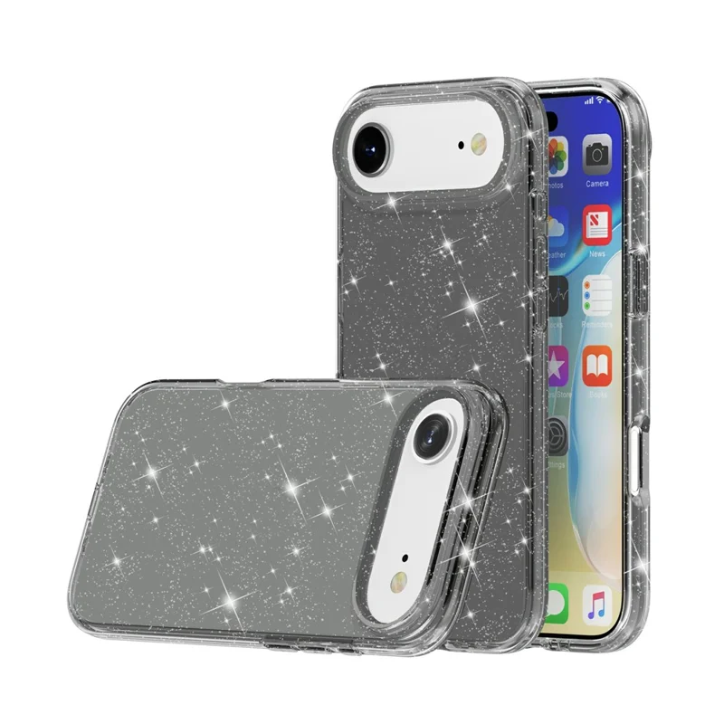 For iPhone 17 Air Case Sparkly Powder Glitter Shiny Soft TPU + Hard PC Back Cover - Black