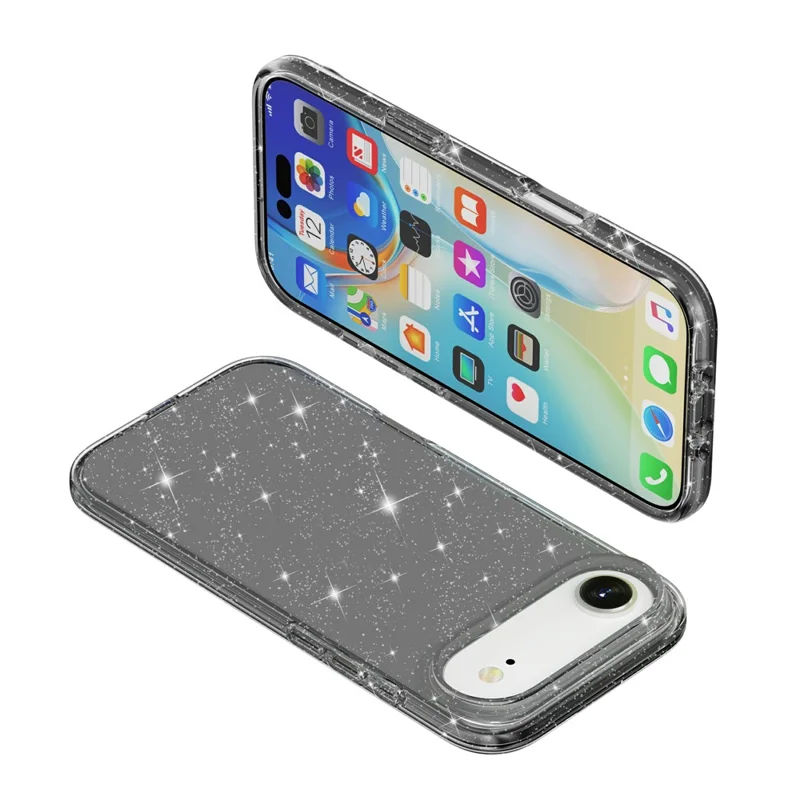 For iPhone 17 Air Case Sparkly Powder Glitter Shiny Soft TPU + Hard PC Back Cover - Black