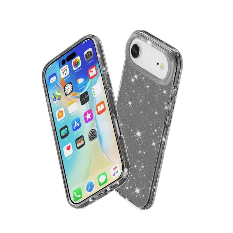 For iPhone 17 Air Case Sparkly Powder Glitter Shiny Soft TPU + Hard PC Back Cover - Black