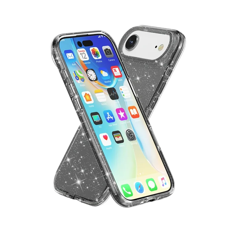 For iPhone 17 Air Case Sparkly Powder Glitter Shiny Soft TPU + Hard PC Back Cover - Black