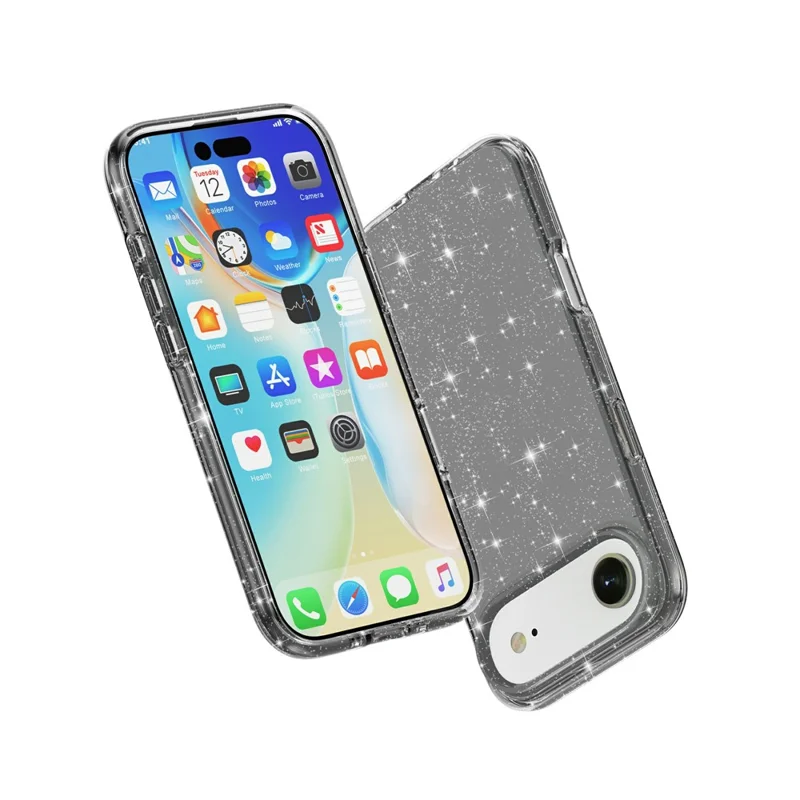 For iPhone 17 Air Case Sparkly Powder Glitter Shiny Soft TPU + Hard PC Back Cover - Black