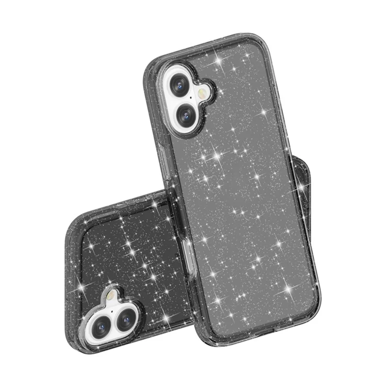 For iPhone 17 Case Sparkly Powder Glitter Shiny Soft TPU + Hard PC Back Cover - Black