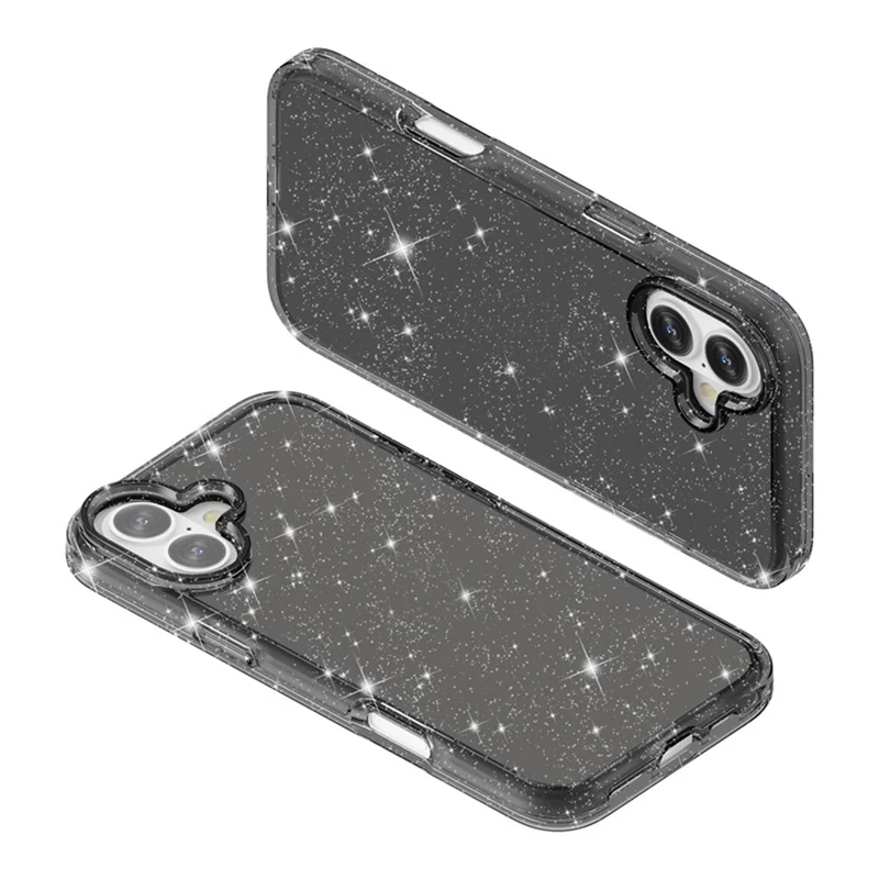 For iPhone 17 Case Sparkly Powder Glitter Shiny Soft TPU + Hard PC Back Cover - Black