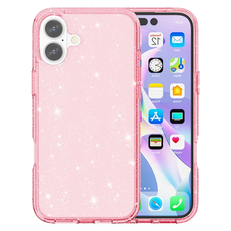 For iPhone 17 Case Sparkly Powder Glitter Shiny Soft TPU + Hard PC Back Cover - Pink
