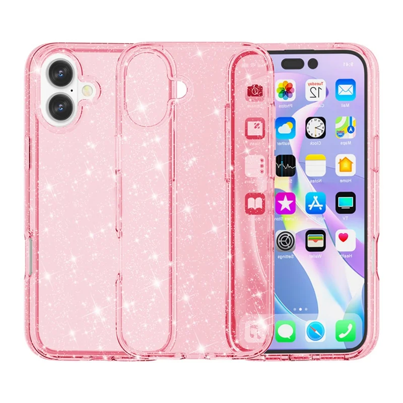 For iPhone 17 Case Sparkly Powder Glitter Shiny Soft TPU + Hard PC Back Cover - Pink