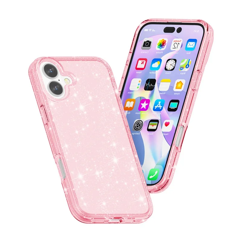 For iPhone 17 Case Sparkly Powder Glitter Shiny Soft TPU + Hard PC Back Cover - Pink