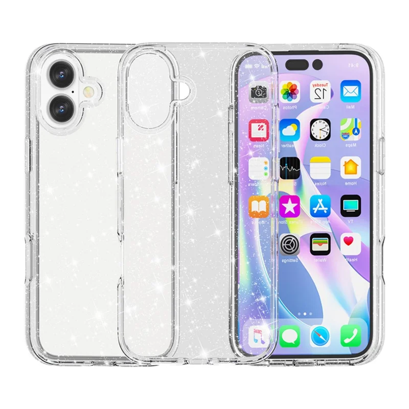 For iPhone 17 Case Sparkly Powder Glitter Shiny Soft TPU + Hard PC Back Cover - White