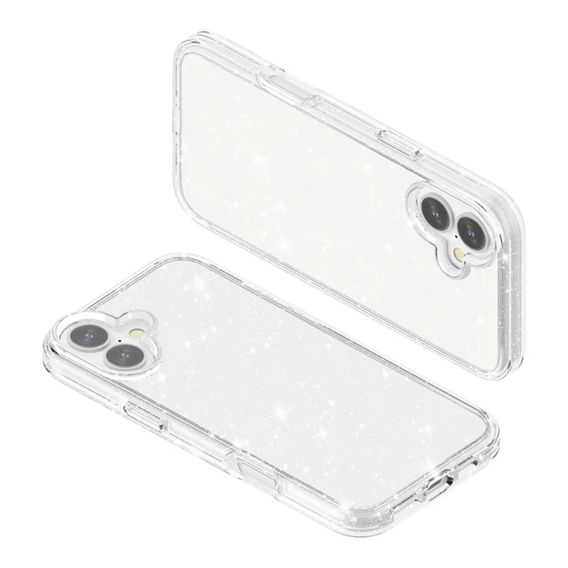 For iPhone 17 Case Sparkly Powder Glitter Shiny Soft TPU + Hard PC Back Cover - White