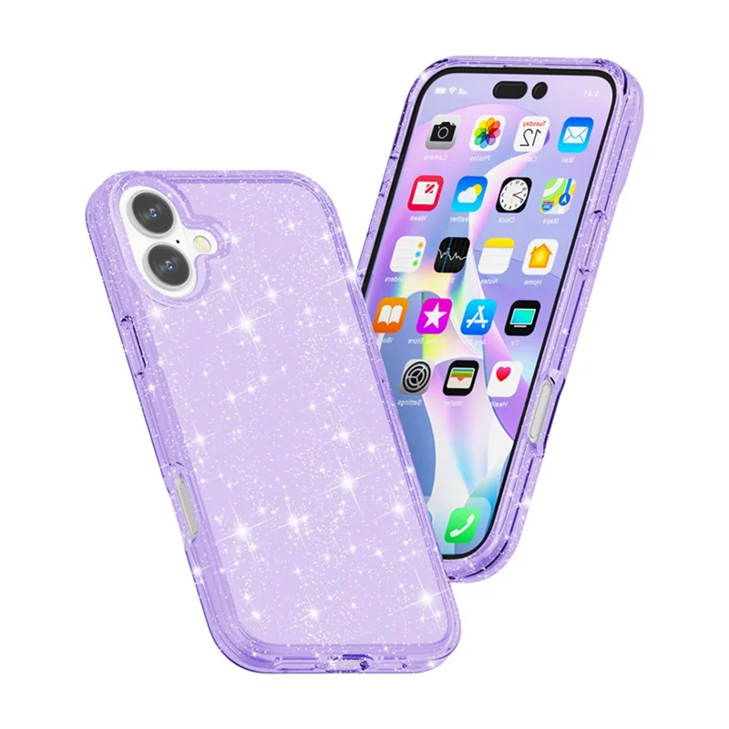 For iPhone 17 Case Sparkly Powder Glitter Shiny Soft TPU + Hard PC Back Cover - Purple