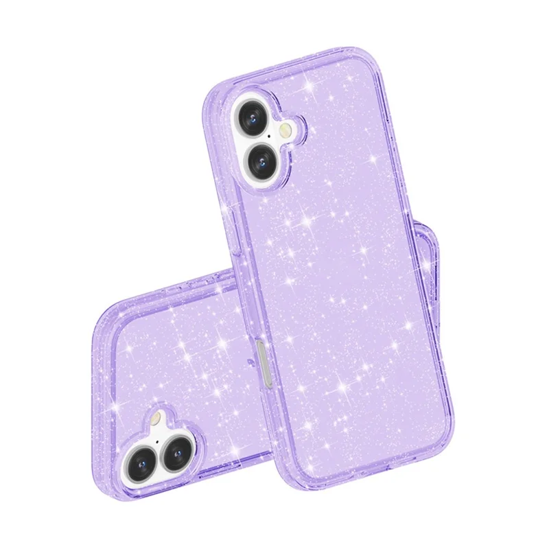 For iPhone 17 Case Sparkly Powder Glitter Shiny Soft TPU + Hard PC Back Cover - Purple