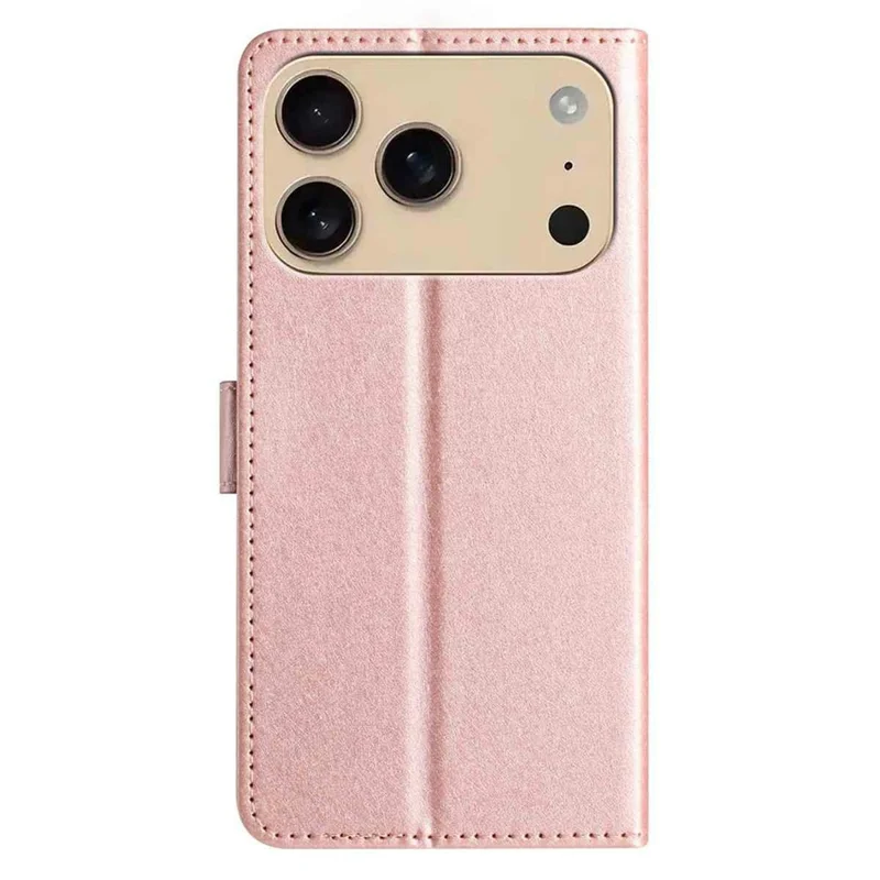 For iPhone 17 Pro Wallet Case Leather Folio Phone Cover Magnetic Clasp - Rose Gold