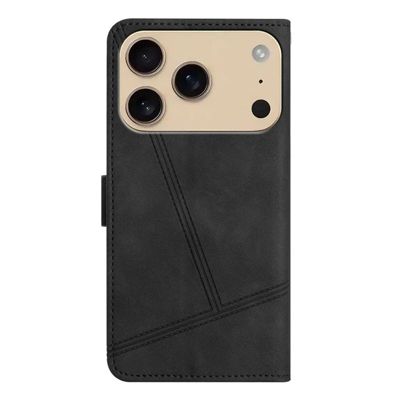 For iPhone 17 Pro Max Case Flip Leather Retro Phone Cover Lines Imprinted - Black