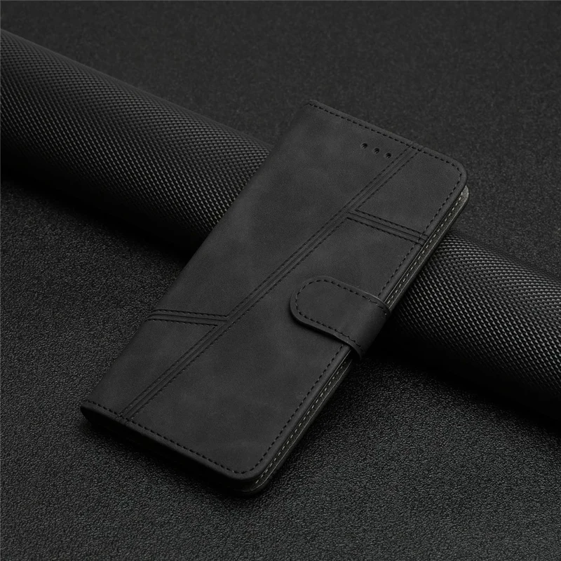 For iPhone 17 Pro Max Case Flip Leather Retro Phone Cover Lines Imprinted - Black