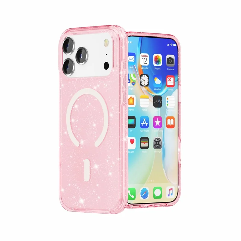 For iPhone 17 Pro Max Case Compatible with MagSafe Glitter Powder PC + TPU Phone Cover - Pink