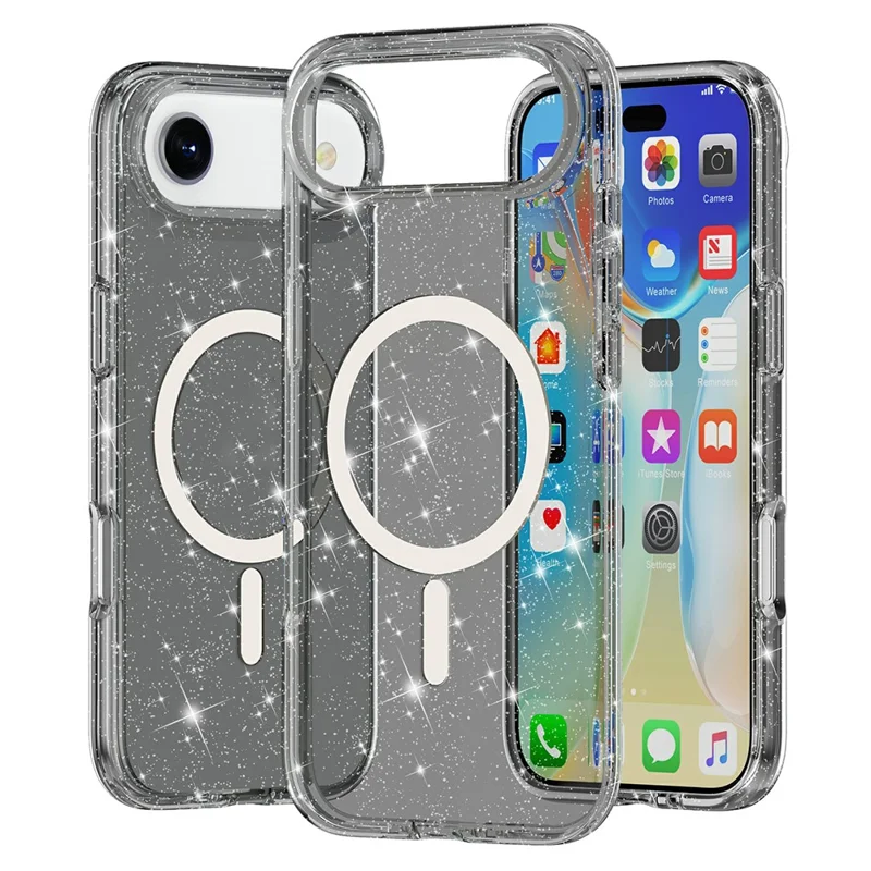 Custodia per iPhone 17 Air compatibile con MagSafe Glitter Powder PC + Custodia per telefono in TPU - Nero