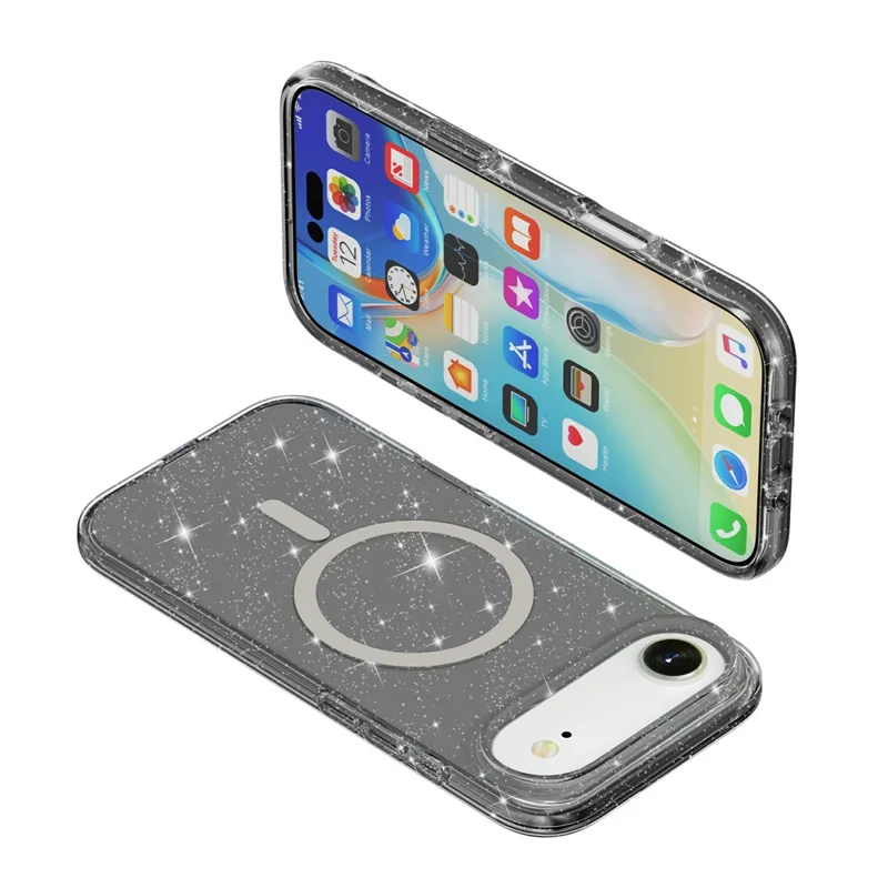 Custodia per iPhone 17 Air compatibile con MagSafe Glitter Powder PC + Custodia per telefono in TPU - Nero