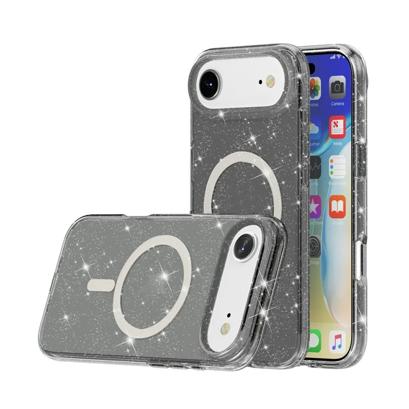Custodia per iPhone 17 Air compatibile con MagSafe Glitter Powder PC + Custodia per telefono in TPU - Nero