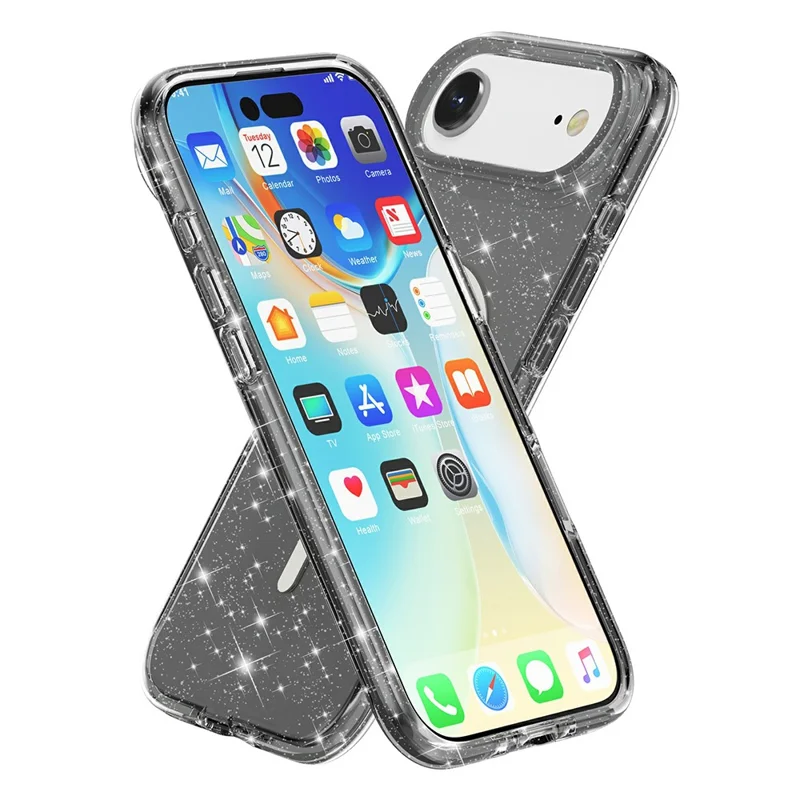 Custodia per iPhone 17 Air compatibile con MagSafe Glitter Powder PC + Custodia per telefono in TPU - Nero
