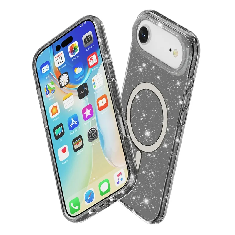 Custodia per iPhone 17 Air compatibile con MagSafe Glitter Powder PC + Custodia per telefono in TPU - Nero