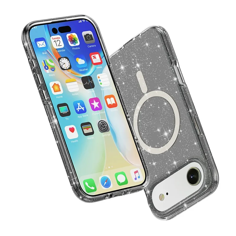 Custodia per iPhone 17 Air compatibile con MagSafe Glitter Powder PC + Custodia per telefono in TPU - Nero