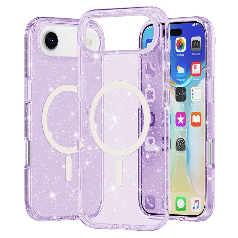 For iPhone 17 Air Case Compatible with MagSafe Glitter Powder PC + TPU Phone Cover - Purple