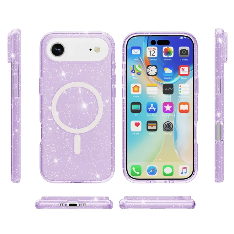 For iPhone 17 Air Case Compatible with MagSafe Glitter Powder PC + TPU Phone Cover - Purple