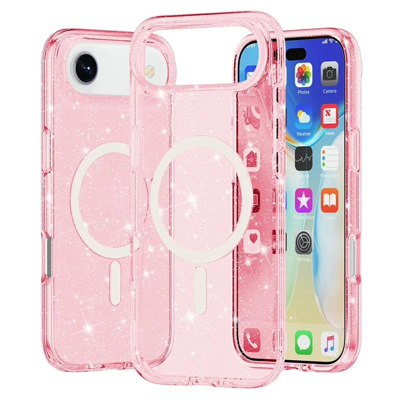 For iPhone Air Case Compatible with MagSafe Glitter Powder PC + TPU Phone Cover - Pink