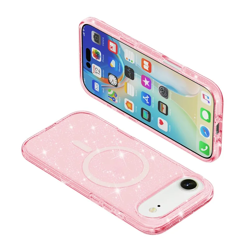 For iPhone Air Case Compatible with MagSafe Glitter Powder PC + TPU Phone Cover - Pink