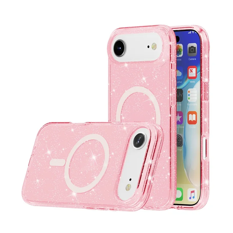 For iPhone Air Case Compatible with MagSafe Glitter Powder PC + TPU Phone Cover - Pink
