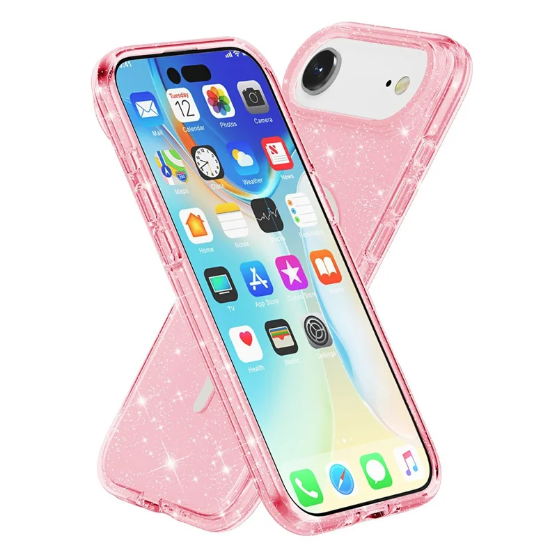 For iPhone Air Case Compatible with MagSafe Glitter Powder PC + TPU Phone Cover - Pink