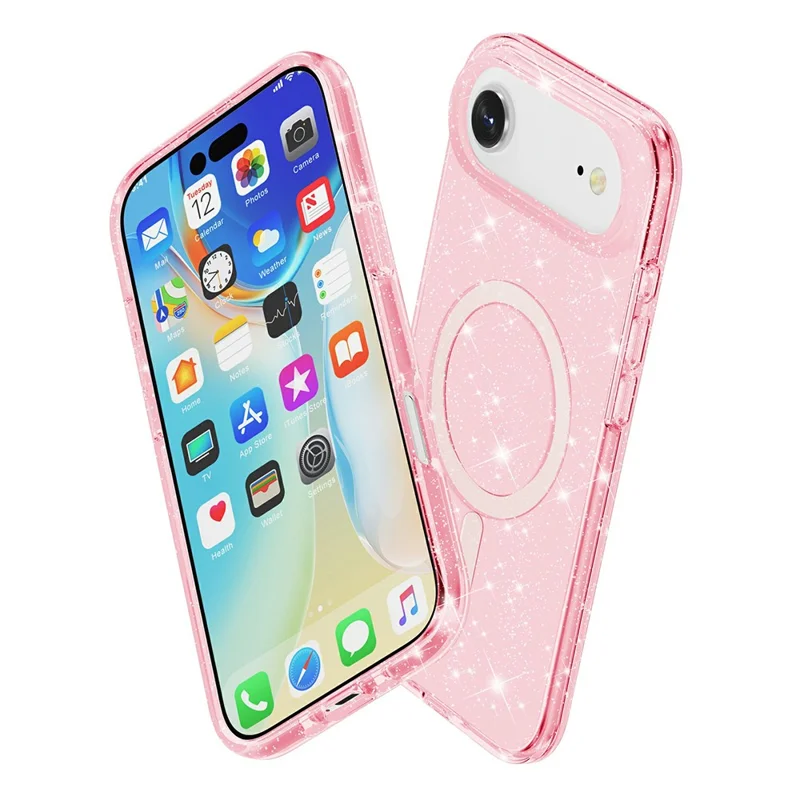 For iPhone Air Case Compatible with MagSafe Glitter Powder PC + TPU Phone Cover - Pink