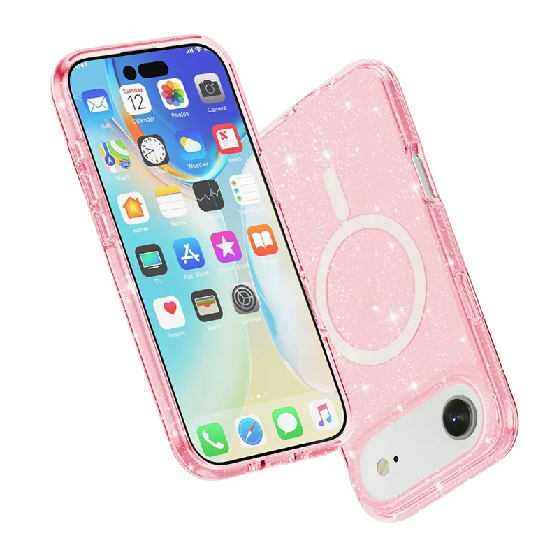 For iPhone Air Case Compatible with MagSafe Glitter Powder PC + TPU Phone Cover - Pink
