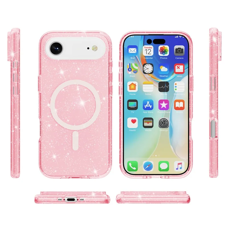 For iPhone Air Case Compatible with MagSafe Glitter Powder PC + TPU Phone Cover - Pink