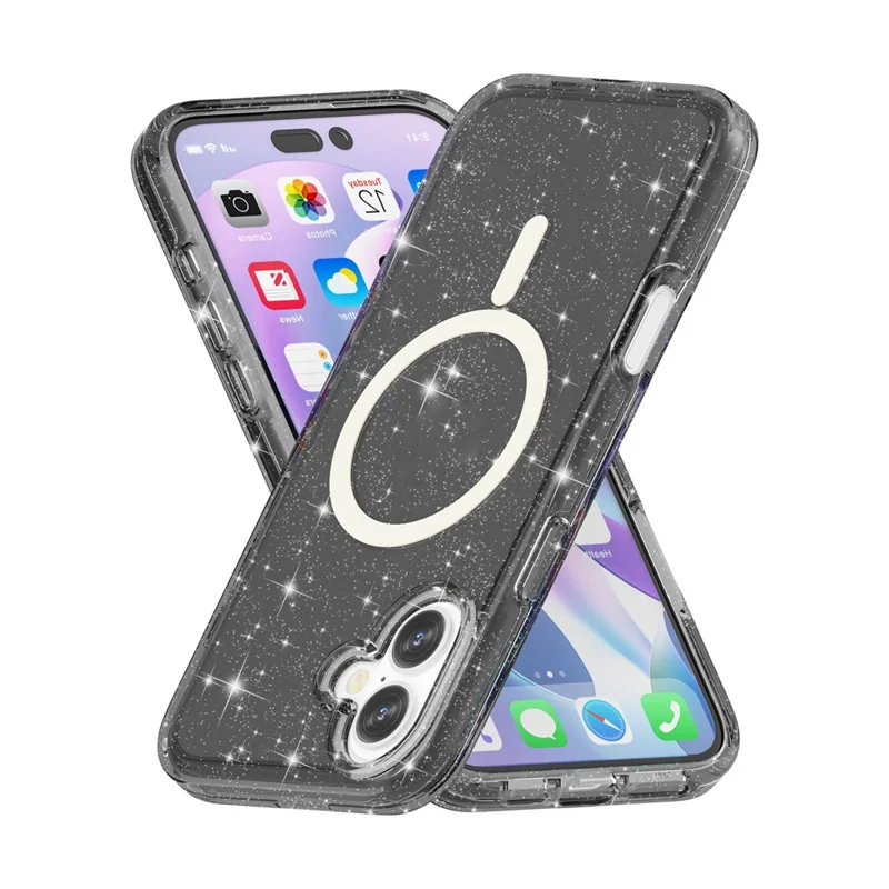 Handyhülle für iPhone 17 – Kompatibel mit MagSafe, Glitzer-Design, PC + TPU Schutzhülle – Schwarz