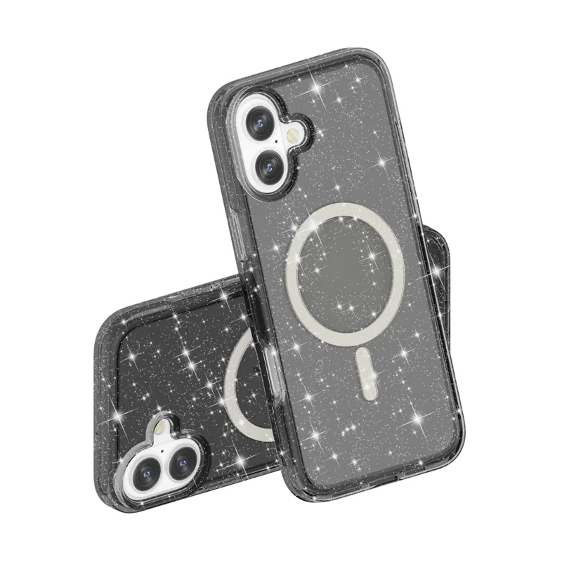Handyhülle für iPhone 17 – Kompatibel mit MagSafe, Glitzer-Design, PC + TPU Schutzhülle – Schwarz