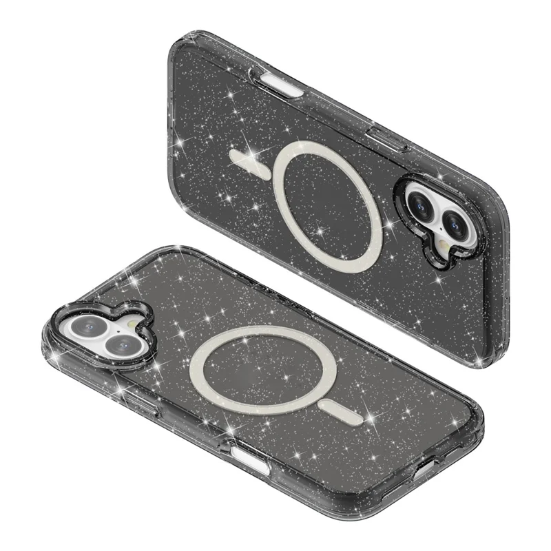 Handyhülle für iPhone 17 – Kompatibel mit MagSafe, Glitzer-Design, PC + TPU Schutzhülle – Schwarz