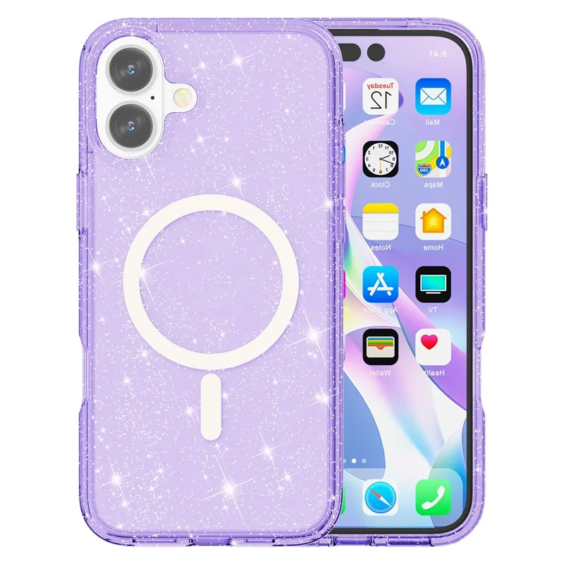 For iPhone 17 Case Compatible with MagSafe Glitter Powder PC + TPU Phone Cover - Purple