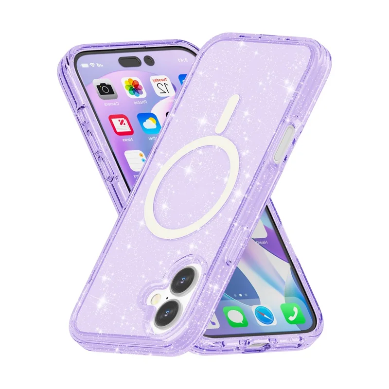 For iPhone 17 Case Compatible with MagSafe Glitter Powder PC + TPU Phone Cover - Purple