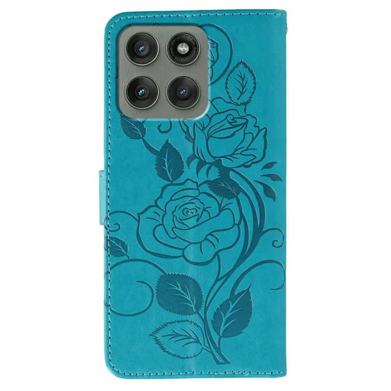 For Motorola Edge 60 Pro 5G Case Wallet Stand Imprinted Rose Butterfly PU Leather Phone Cover - Blue