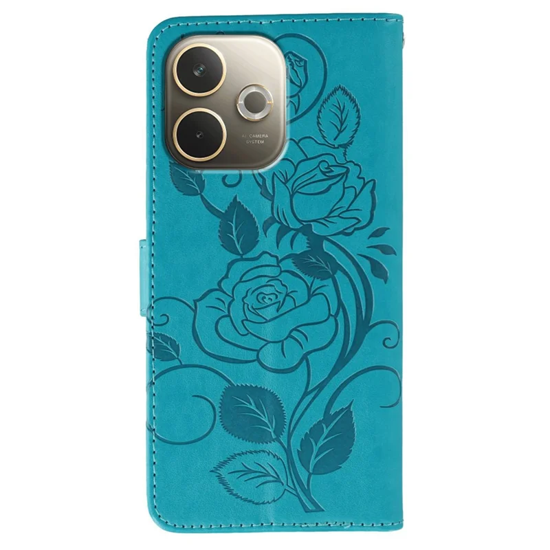Handyhülle für Oppo A5 Pro 5G (Global) / 4G (Global) / A5 Energy 5G (China), Brieftasche mit Ständer und geprägtem Rosen-Schmetterlings-Muster aus PU-Leder - Blau