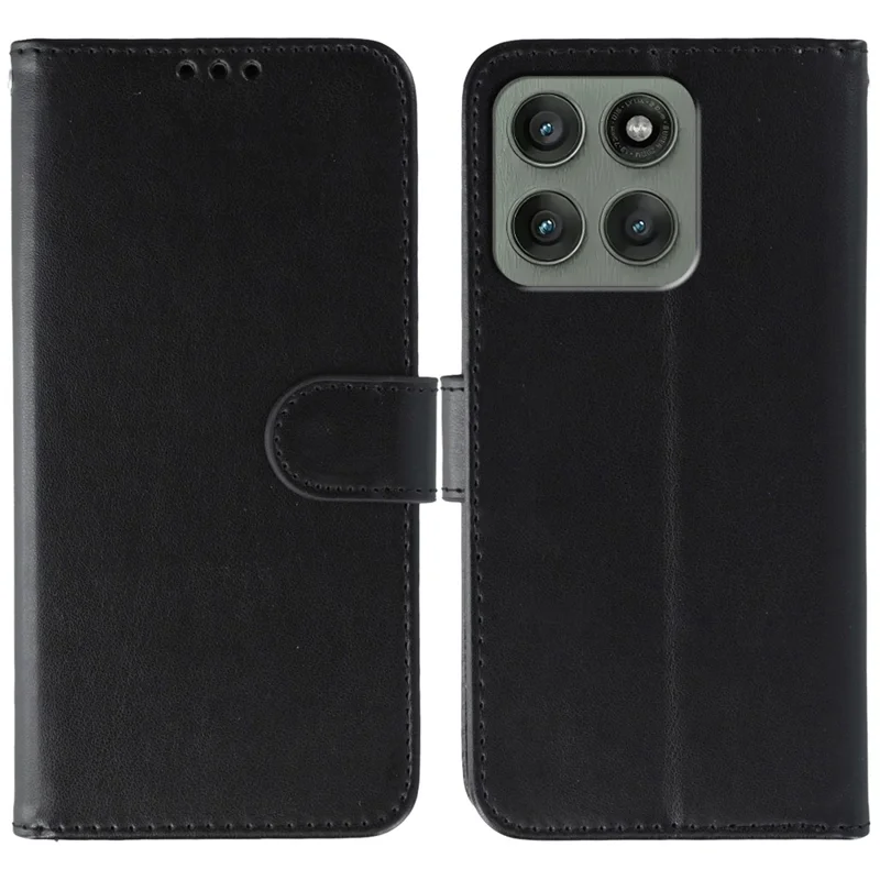 For Motorola Edge 60 Pro 5G Case PU Leather Flip Wallet Phone Cover with Strap - Black
